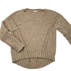 Carole Christian Women's Beige Knit Sweater Medium V-Neck Long‎ Sleeve Pullover